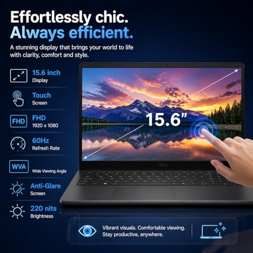 Image of Dell 15.6 inch Touchscreen Laptop 16 GB DDR5 RAM 1 TB SSD Intel Ultra 7 255U | Up to 5.2 GHz, FHD WVA 220 nits, Intel Graphics, Wi-Fi6, 30 FPS RGB Webcam, Backlit KB, AI Copilot key, Windows 11 Pro