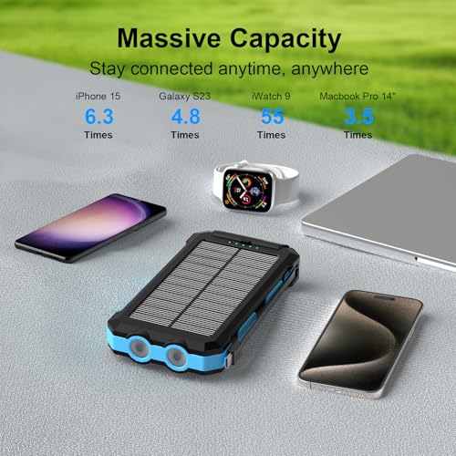 Image of Solar Charger Power Bank 49800mAh Wireless Portable Phone Charger, 𝗣𝗗𝟭𝟴𝗪 𝐐𝐂𝟑.𝟎 Fast Charging Built in 4 Cables with USB C 6 Outputs & 2 Inputs for Cell Phone