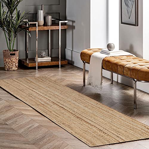 Chemin de couloir en jute haut de gamme tressé main au motif uni beige - 3