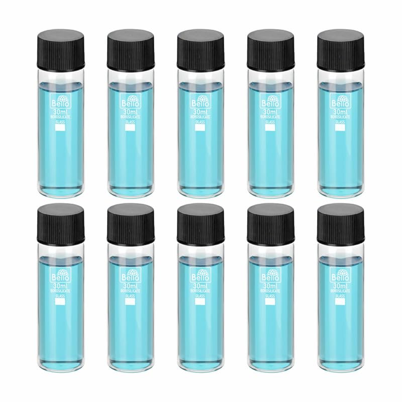 Bello 10pcs-30ml Clear Glass Vials Culture tube with Screw Caps Glass Sample Vial with PE Stopper, Leak-Proof Glass Bottles Containers for Cosmetics Perfume Making Lab Laboratory-image-18
