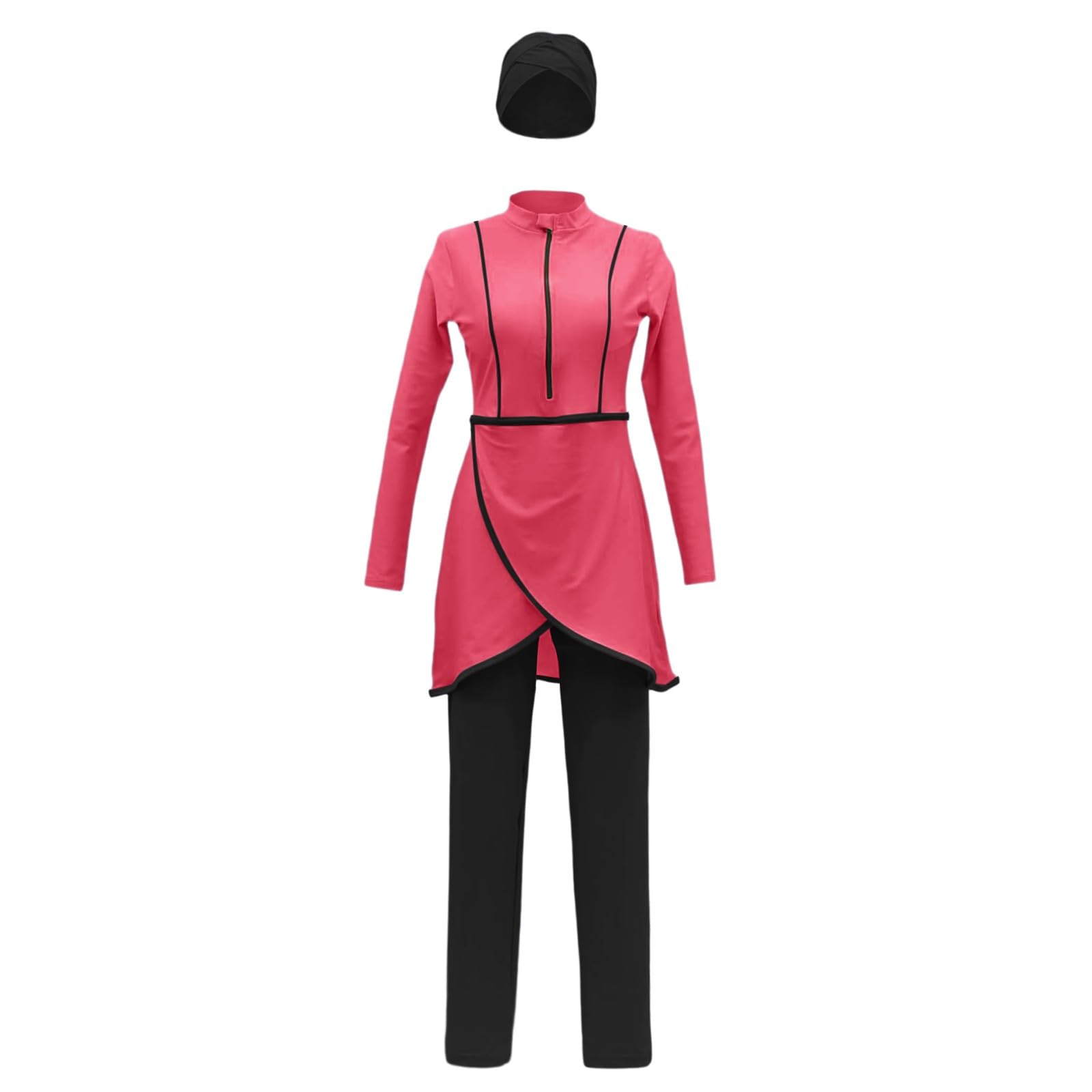 Burkini, costume da bagno musulmano da donna, 3 pezzi, con copertura modesta e completa sul davanti, sportivo, costume da bagno intero opaco, costume da bagno