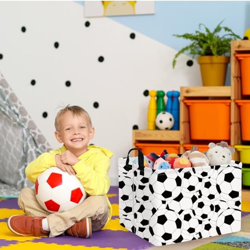 Image of FXOLCSHE Rectangular Easter Soccer Basket,Sports Boys box,Collapsible waterproof college dorm laundry basket,Baby Nursery Hamper,Boys Soccer Room Decor(Big football)