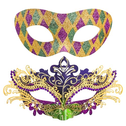SIQUK 2 Pièces Couple Masque Vénitien Masque de Mascarade Vénitien Masque Mascarade Bal Masqué pour Femme Homme Les Yeux pour Halloween Mascarade Carnaval