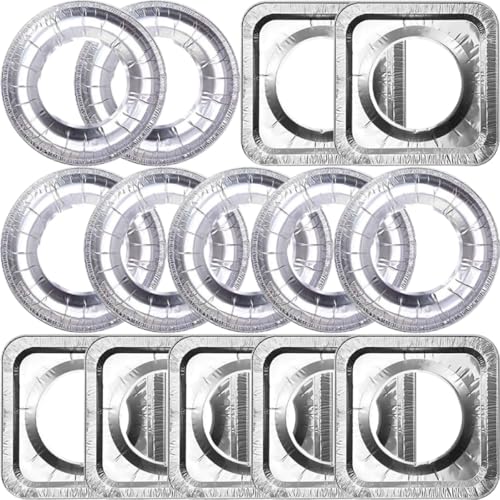 LOLIPPYY Protectores de Aluminio para Estufa de Gas 20 Piezas Revestimientos Antiadherentes para Quemadores Cubiertas Cuadradas y Redondas de 35 MM de Grosor para Cocina Gas Accesorios