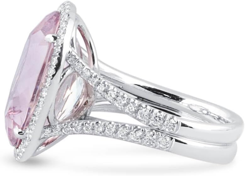 ASTTERIA 11.08 Carat Natural Oval Shape Pink Morganite Set In 18k White Gold Ring - IGL Certified Adjustable and Resizable