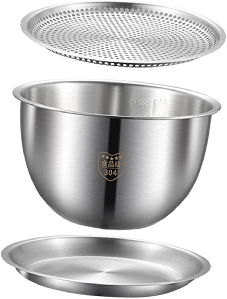 VOSAREA Stainless Steel Colander Set with Mixing Bowl Multi-Purpose Washing Basin for Vegetables and Rice Sturdy Kitchen Strainer for Food Preparation
