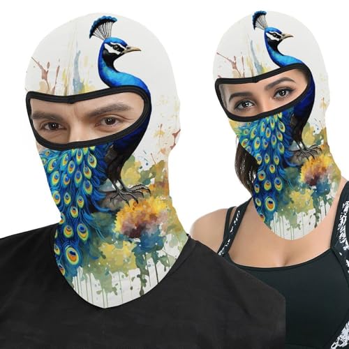 Máscara de esquí con pintura al agua de pavo real, balaclava facial completa para hombres, moda transpirable, suave, impermeable al viento, para bicicleta, conducción, montañismo miniatura 1