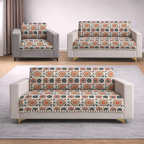 Image of Homerz Premium Printed Quilted Velvet Sofa Slip Cover Protector with Tassels, Sofa Mat, Exact Size, Antislip Cover (Mosaic, 6 (3+2+1) Seater, Full)