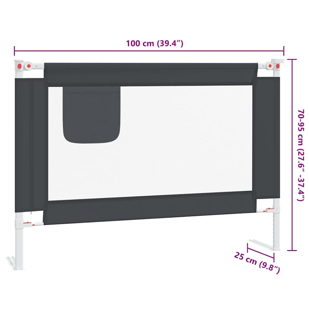 Barrera de protección para niños pequeños, gris oscuro, 100 x 25 cm, tela con ajuste de altura, plegable, para cuna, cama de bebé, cama de padres, seguridad y protección contra caídas al