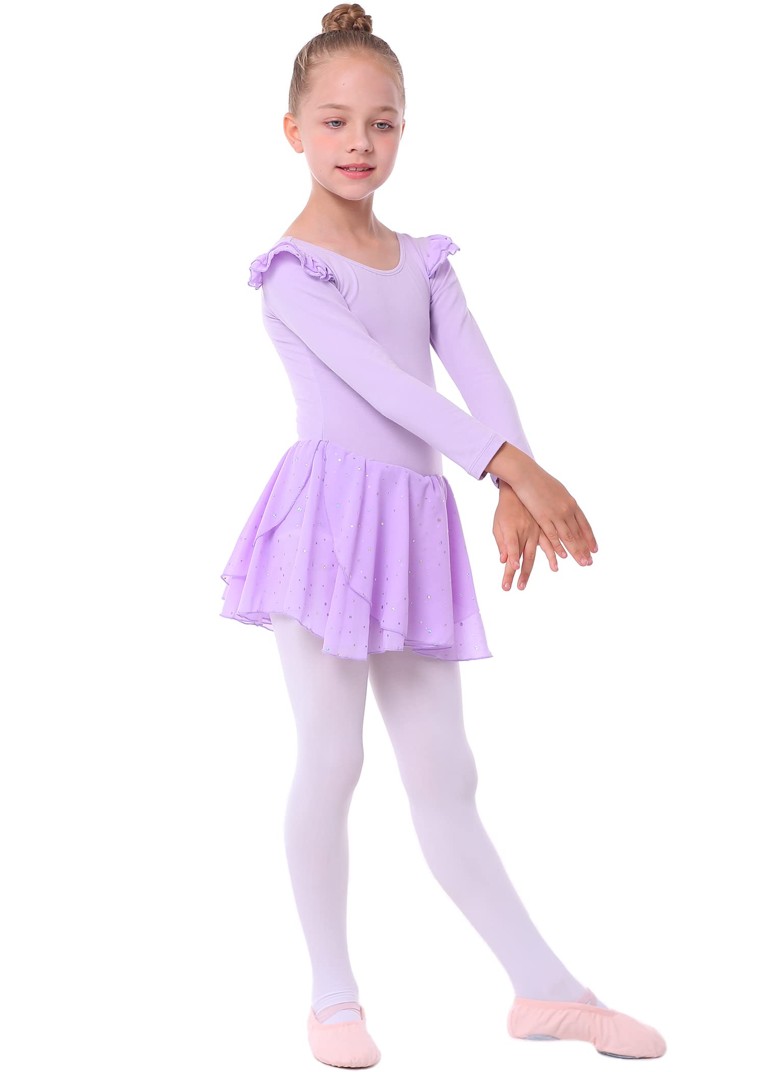 danswan Leotardos de ballet de manga larga para niñas pequeñas, vestido de baile con tutú y falda con purpurina