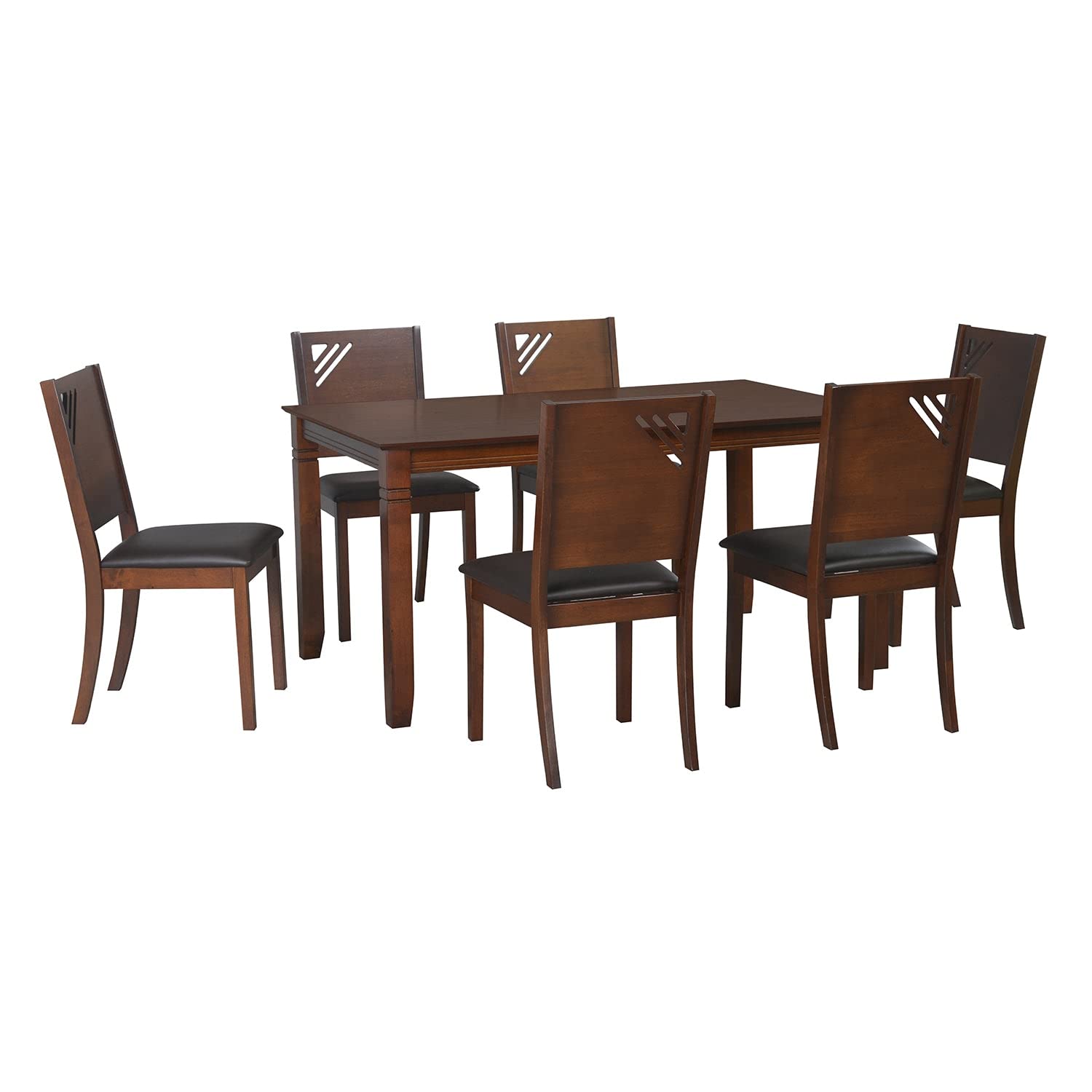 @home By Nilkamal Floret 6 Seater Solid Wood Dining Set with Chairs in Walnut Finish for Dining & Kitchen Room 1