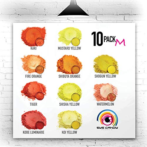 Eye Candy Mica Powder - Orange Yellow Pigment 10-Pack Set M - Colorant For Epoxy - Resin - Woodworking - Soap Molds - Candle Making - Slime - Bath Bombs - Nail Polish - Cosmetic Grade - Non-Toxic #TOP5