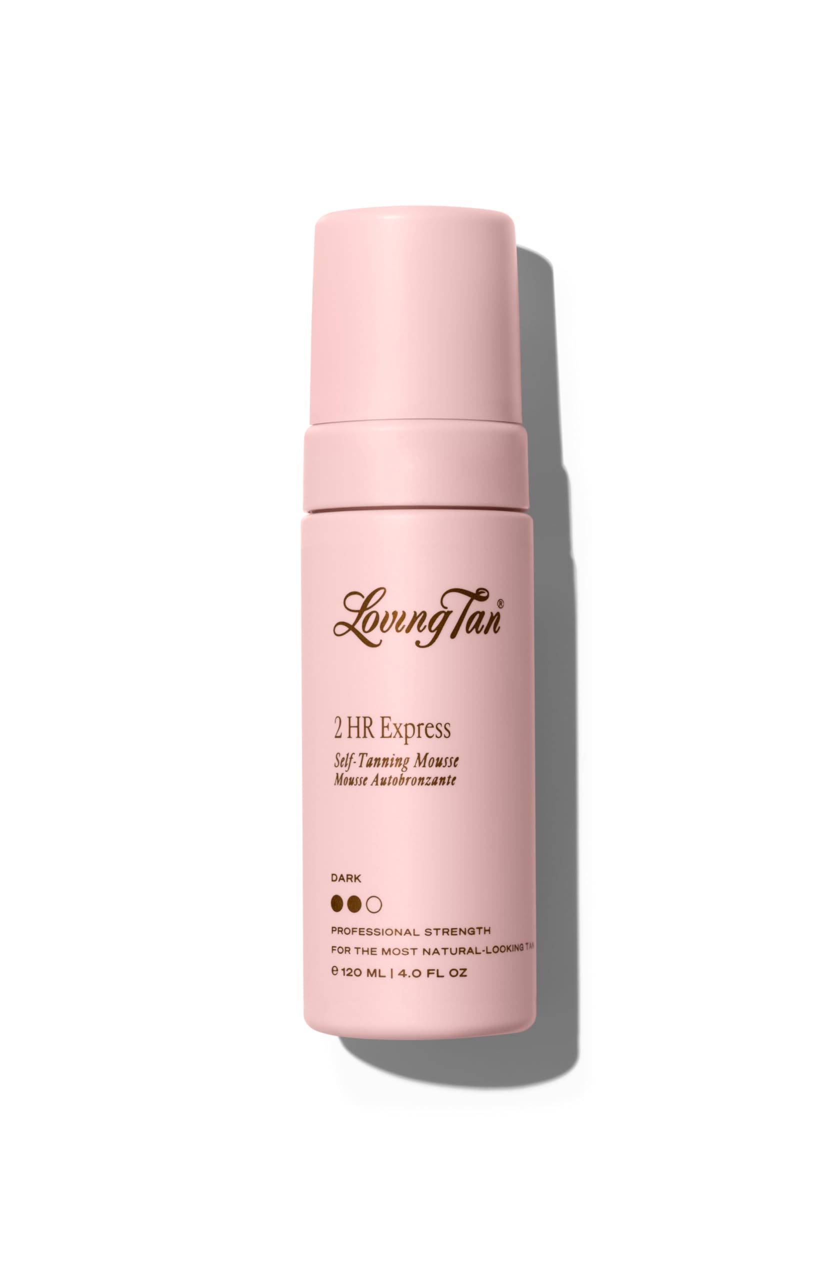 Loving Tan 2 HR Express Mousse, Dark - Streak Free, Natural looking, Professional Strength Sunless Tanner - Up to 5 Self Tan Applications per Bottle, Cruelty Free, Naturally Derived DHA - 120 ml