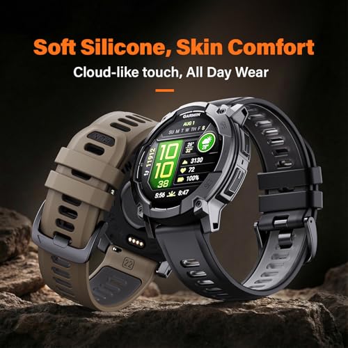 ANCOOL for Garmin Instinct/Instinct 2 Watch Band, 22mm Soft Silicone Replacement Watch Strap Compatible with Instinct 3 45mm/E 45mm/Solar/Tactical/Tide/Esports(Brown/Black) by ANCOOL - Image 2