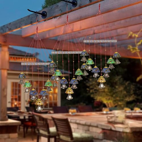 Image of Bindian Handcrafted Rajasthani Wind Chime with Bells, Multicolour, 72x23 cm, Traditional Wall Hanging for Home, Garden & Balcony (Bell Wind Chime-2)