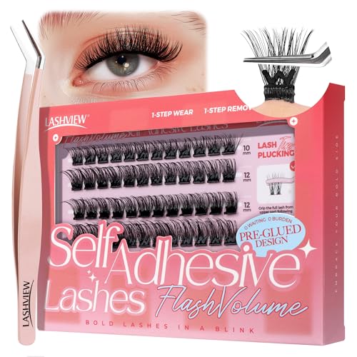 LASHVIEW Selbstklebende Wimpern 3 Sekunden zum Aufsetzen Super-Portabilität Einfach für Einsteiger. 24-Stunden-Halt Ideal für Jeden Anlass 72 Stück 10-16 mm (Z02)