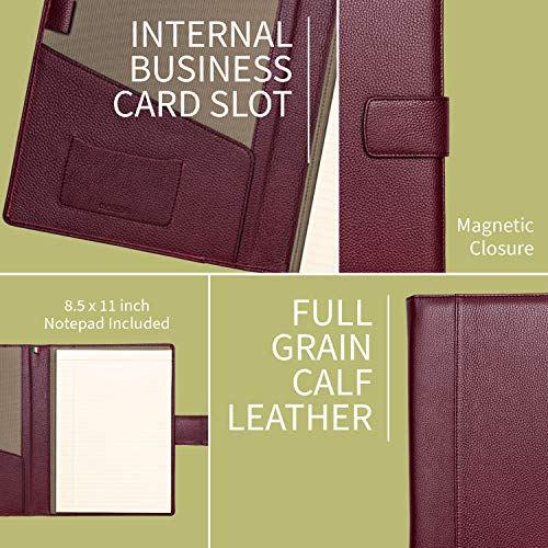 Image of Maruse Italian Leather Executive Padfolio, Folder Organizer with Magnetic Closure and Writing Pad, Handmade in Italy, Wine