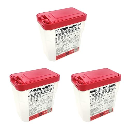 Miniatura 6 de FINEPRO Contenedor portátil de desechos de aguja de tamaño 0.2L paquete de 3 Cuidado de la diabetes (0.2L, rojo + transparente, 3)