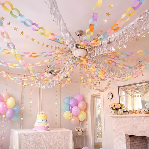 Qeeenar 308 Pcs Paper Chains Strips Garlands Kit Decor,Pastel 1,1 * 8inch