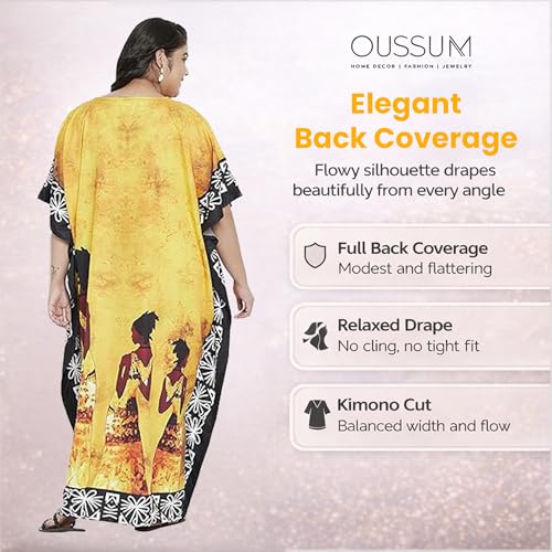 Image of Gypsie Blu Women Plus Size Kaftan Dress Beach Cover Up Maxi Dresses for Women, V-Neck Kimono Sleeve 1X-3X
