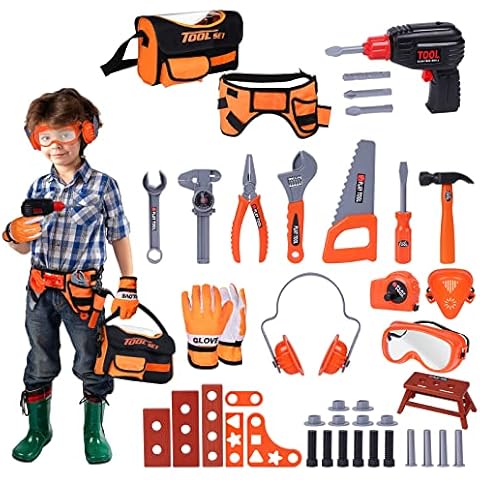 Gifts2U Kids Tool Set, 46pcs Pretend Play Toy Tool Set with Tool kit&Kids Tool Belt, Children Tool Set with Goggles and Kid's Drill for 3 4 5 6 7 Years and Above Cover