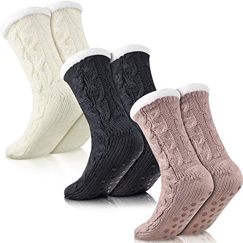 SATINIOR Women Fuzzy Socks 3 Pairs Thick Warm Slipper Socks Soft Winter Christmas Stocking Women Gifts