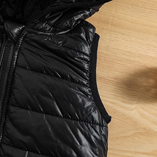 Lopjgh Toddler Baby Boys Girls Jacket Coats Bear Ears Hooded Solid Color Puffer Warm Down Coat Winter Outerwear (Black Vest, 5-6 Years) #TOP4