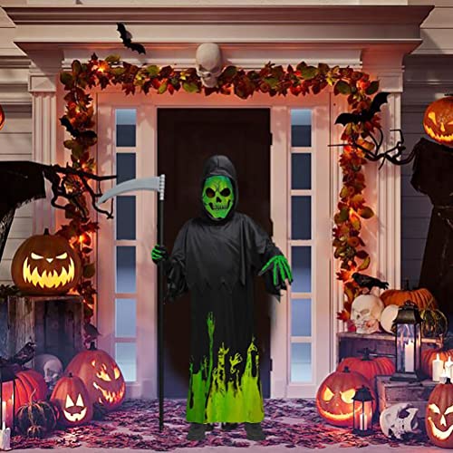 Omquot Traje de Cosplay espeluznante y brillante para niños, iluminación de halloween con fluorescencia verde para fiestas de halloween (#2)