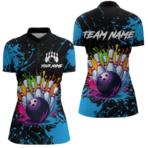 Custom Watercolor Bowling Shirts for Men Women Funny Bowling Shirt Colorful Bowling Jersey Bowling Polo 1/4 Zip Shirts4