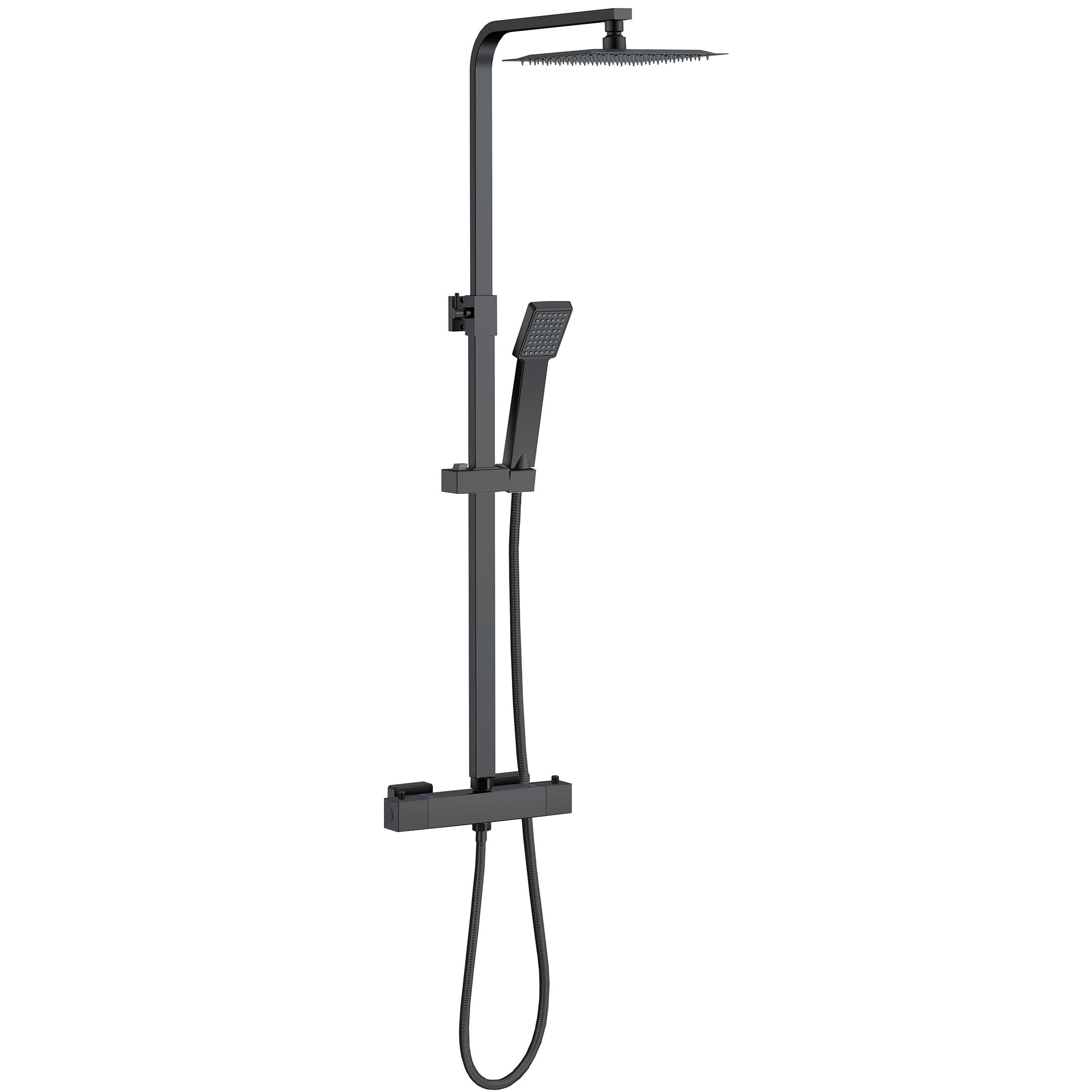 Aica Sanitarios Columna de Ducha Termostática Negro Mate 80-120cm con Alcachofa Superior de 8 Pulgadas Cuadrada Ducha Lluvia para Baño