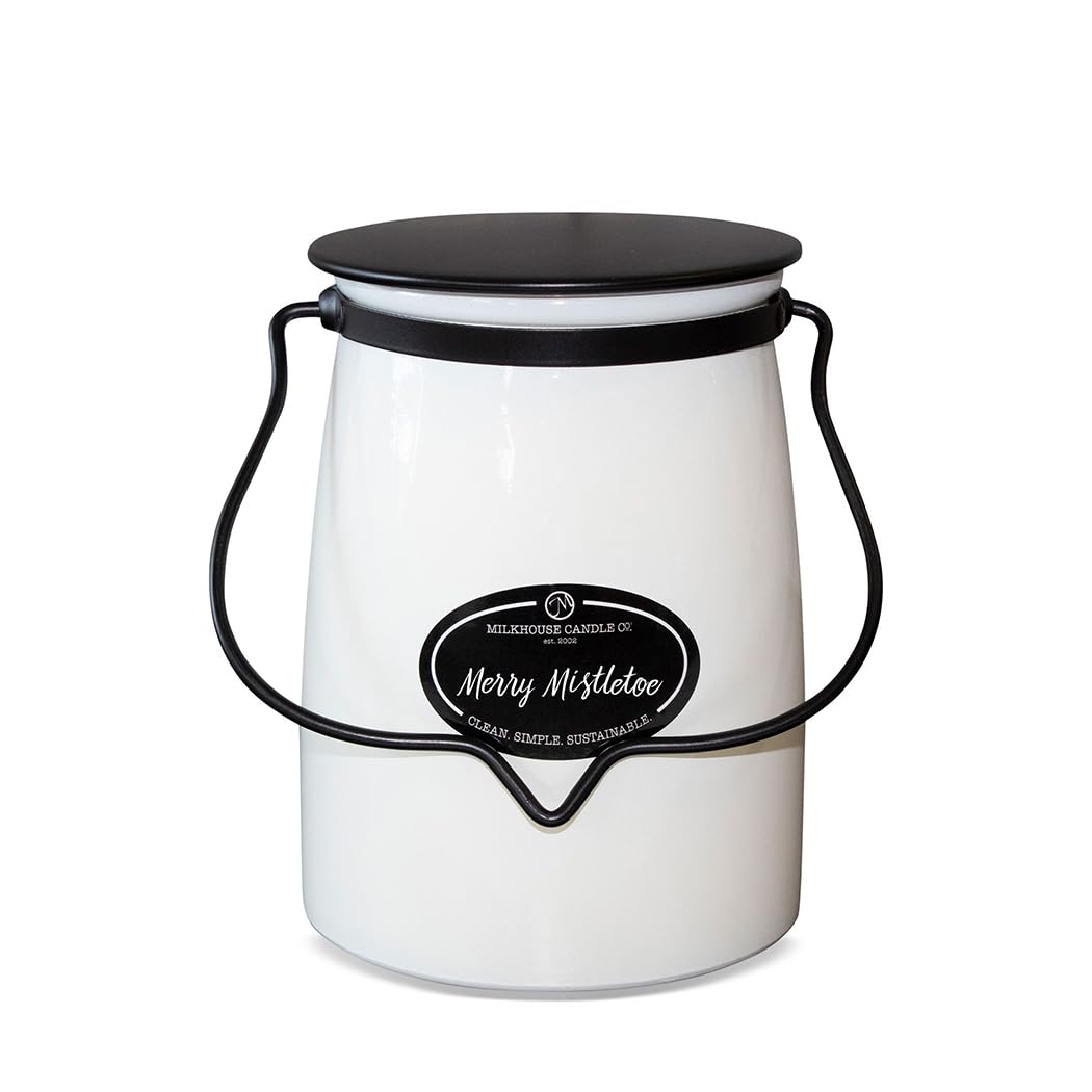 Milkhouse Merry Mistletoe Soy Candle, 22 oz Butter Jar, 120+ Hr Burn