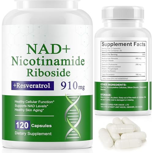 NAD|Resveratrol|Nad Resveratrol, NAD Nicotinamide Riboside 910mg (120 cápsulas),Para Hombres Y Mujeres Con Aumentar La Energía Y El Metabolismo, Boost Nad+