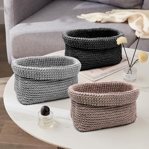 ZHIYUQL® Häkelkorb Aufbewahrung Gästehandtücher Aufbewahrungskörbe Klein Körbchen Geflochten Aufbewahrungskorb Bad Korb Handgefertigt Organizer (Grau)