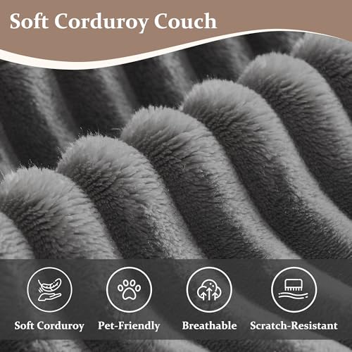 Image of Corduroy Sectional Couch for Living Room, Oversized L Shaped Couch, Modular Corner Sofa with Storage USB Ports and Cup Holders for Living Room, Bedroom and Apartment, Grey