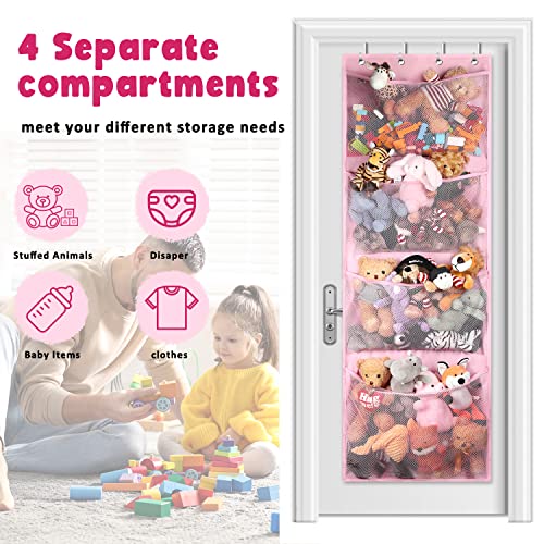 Uuglam Stuffed Animal Storage Holder With 4 Large Pockets，Over The Door Hanging Organizer Storage, Idea For Closet, Plush Toy,Nursery, Bedroom, Bathroom, Kids Room (Pink) #TOP5