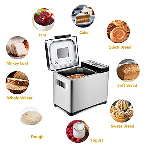 GIANTEX Brotbackautomat 19 Programme, 3 Brotgrößen (500g/750g/1000g), 3 Bräunungsgrad, 15 Stunden Timing-Funktion… – Bild 3