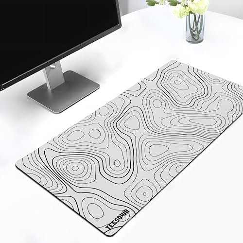 Image of White Topographical Extended Mouse Pad (11x23) for Laptop Desktop PC and Gaming Desk Mat Rubber Base Desk Pad