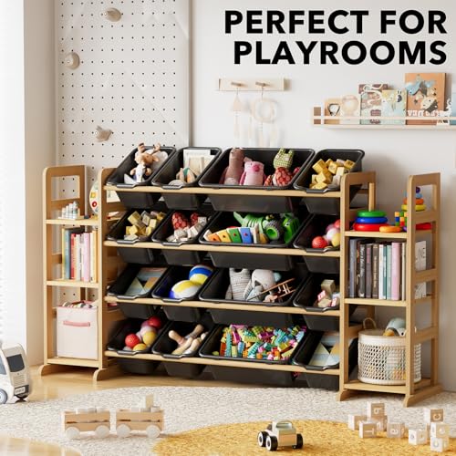 Image of SpaceAid Toy Storage Organizer with 6 Shelves and 16 Bins, Toy Organizers Storage Bookshelf, Kids Bin Shelf Toys Box Bookcase for Bedroom Playroom Organization Room Decor, True Black