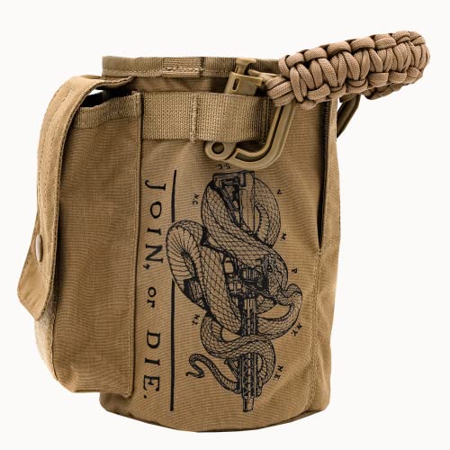 Battle Bottle Sleeve - 64 oz Water Bottle Sleeve Only - Fits Many 2L Steel Water Bottle Cover Rugged & Versatile Design with Storage for Phone, Wallet & Keys - Join or Die (Tan)