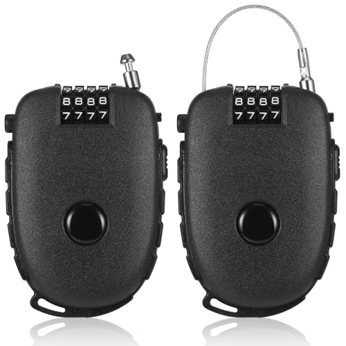 Fentar 2Stk Kabelschloss Zahlenschloss 4 Stellig, 130cm Einziehbare Seilschloss Klein, Wasserdichtes Fahrradschloss Helmschloss, Skischloss, Scooter Schloss, Zahlenschloss für Helm Motorrad Koffer