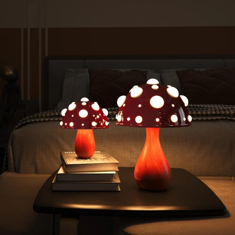 Pilz Tischlampe 2er Set, Dimmbares Pilzlampe Raumdekor, LED Ästhetische Pilz Lampe für Schlafzimmer, Wohnzimmer, Glühbirne Inklusive