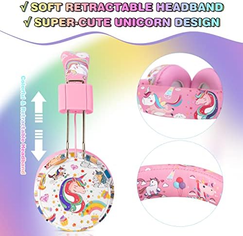 Cute Kids Headphones Wireless, Unicorn Headphones for Girls, Childrens Bluetooth Headphones with Microphone, Adjustable Toddler Headphone Over Ear for Age 2+, Compatible with iPad/Fire Tablet (pink)