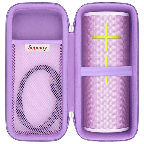 Supmay Hard Carrying Case for Ultimate Ears MEGABOOM 4/ MEGABOOM 3 Portable Waterproof Bluetooth Speaker, Wireless Portable Speaker Protection Case with Mesh Pocket for Charging Cables, Purple