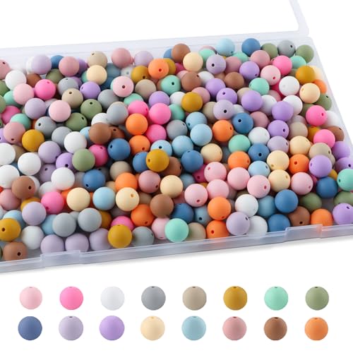 Image of Sunrony 240Pcs 12mm Silicone Beads for Keychain Making, Mixed Color Round Silicone Beads for Pens and Necklace Bracelet Crafts Making (Multicolor Soft)
