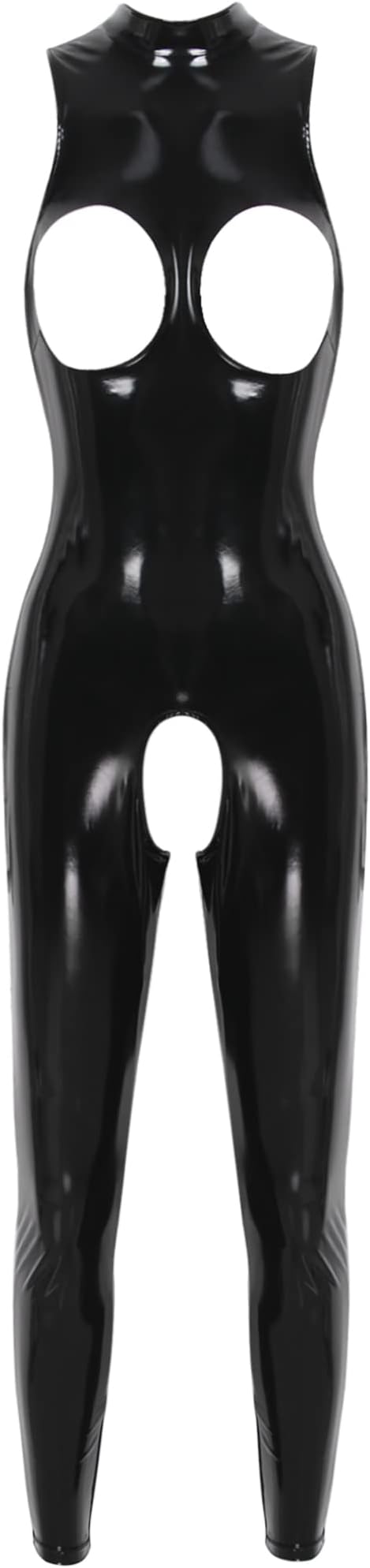 Choomomo Women's Wetlook PVC Bodysuit Sleeveless Hollow Out Full Body Catsuit Jumpsuit Nightclub