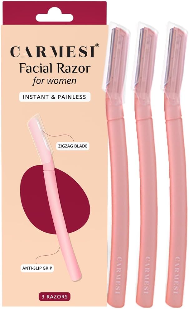 Reusable Face Razor for Women Facial Hair- 3 Razors | Instant & Painless Hair Removal | For Eyebrows, Upper Lip, Forehead, Peach Fuzz, Chin and Sideburns | Dermaplaning Tool