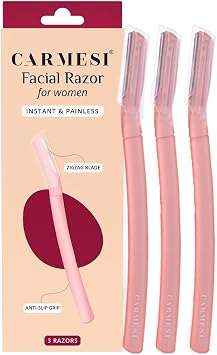 Carmesi Facial Razor for Women | Instant & Painless Hair Removal | Glowing Skin | Eyebrows, Upper Lip, Forehead, Peach Fuzz, Chin, Sideburns | Pack of 3