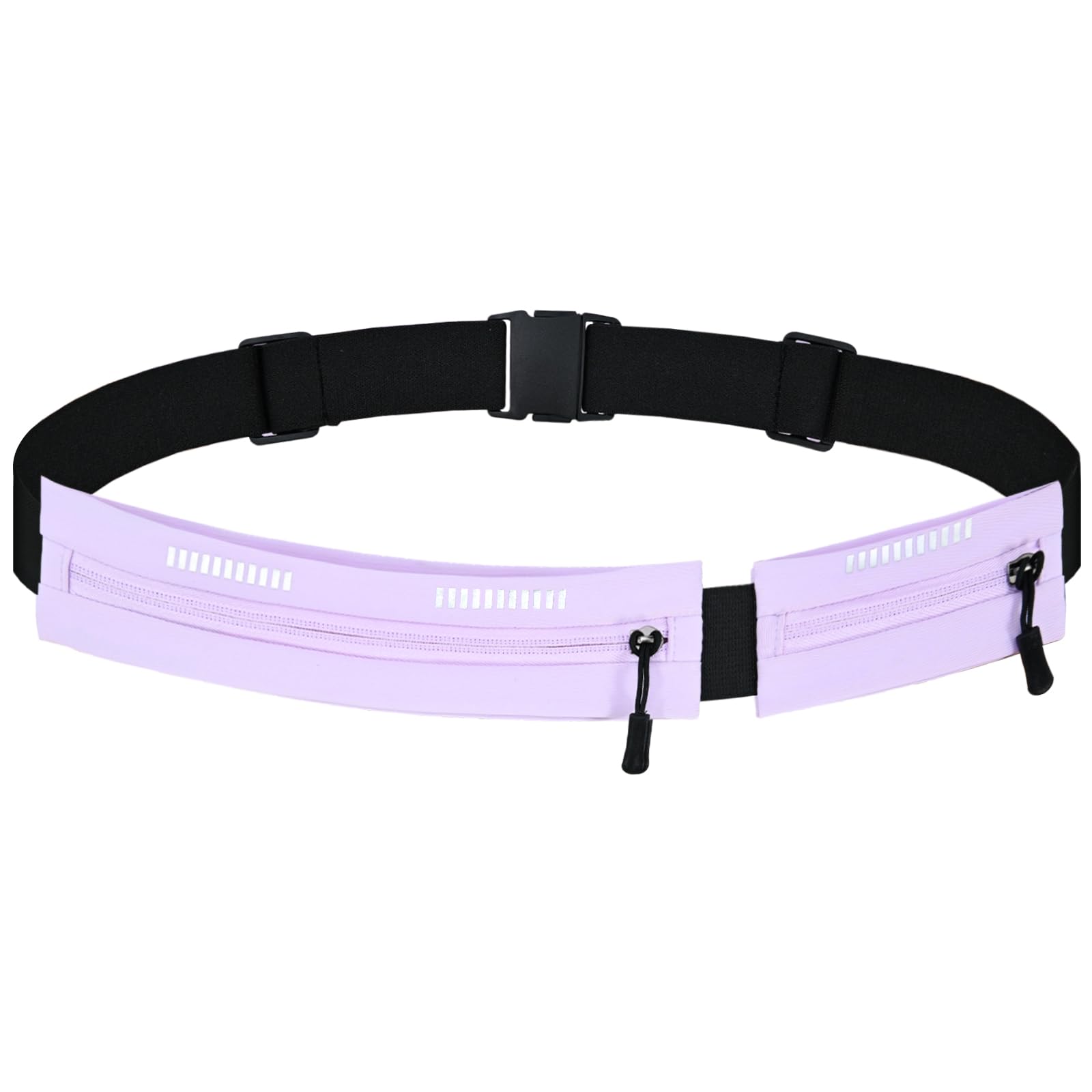 Running Belt Waist Bag, Orange, Dual Zip Pockets, Adjustable Elastic Strap with Reflective Strips (Purple)