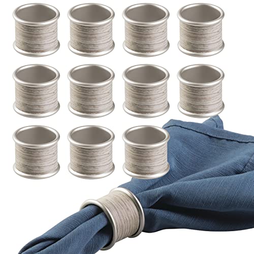 mDesign Round Modern Rustic Metal Napkin Rings for Home, Kitchen, Dining Room, Dinner Parties, Luncheons, Picnics, Weddings, Buffet Table - 12 Pack - Satin/Gray Wood Finish