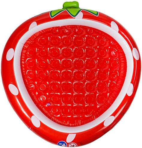 37" Inflatable Red Strawberry with Green Stem Kiddie Swimming Pool